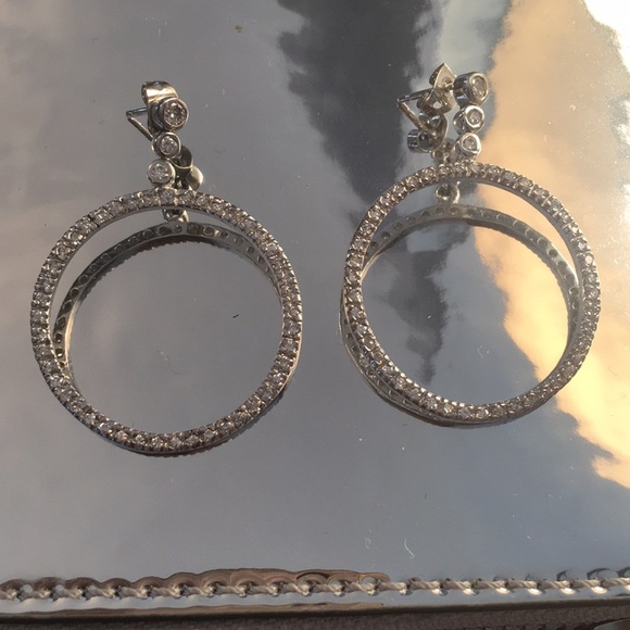 EUC Sterling silver and crystal hoop earrings - Picture 2 of 2